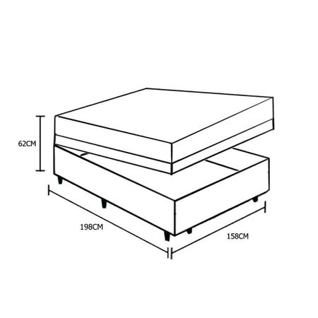 Imagem de Cama Box Baú Queen Colchão Espuma D45 Bordado + Box Bipartido Sintético Branco Serra Negra 62x158x198