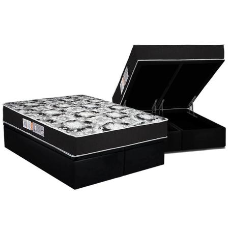 Imagem de Cama Box Baú Queen: Colchão Espuma D45 Luckspuma  Gran Luck Pro + Base CRC Suede Black(158x198)