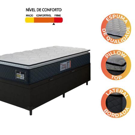 Imagem de Cama Box Baú Solteiro Colchão Espuma D45 Pillow Top Strong 88x188x65cm Cinza/Preto Hellen