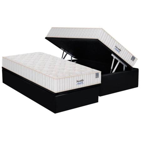 Imagem de Cama Box Baú Solteiro: Colchão Molas Plumatex MasterPocket Ensacadas Miami + Base CRC Suede Black(88x188)