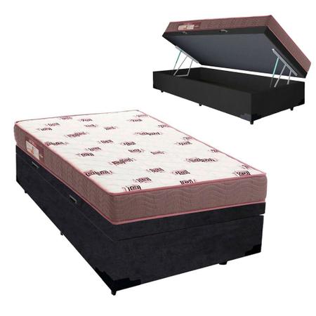 Imagem de Cama Box Baú Solteiro Suede + Colchão Light Espuma D28 Ortobom 58x88x188 Preto