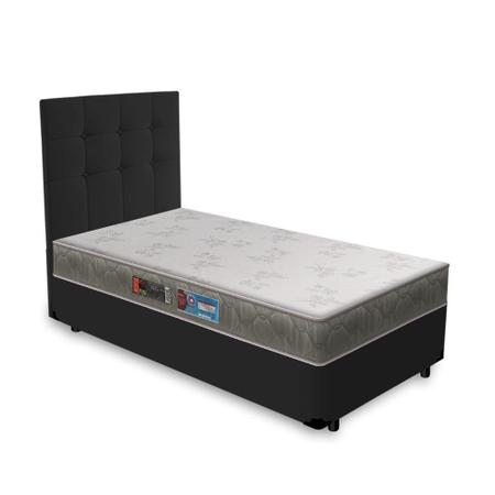 Imagem de Cama Box + Cabeceira Cassis e Colchão Solteiro - Castor - Sleep Max - 88x188x53cm Preto