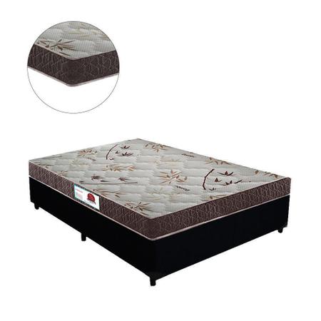 Imagem de Cama Box Casal Colchão Espuma D45 Bordado + Box Sintético Preto Serra Negra 64x138x188