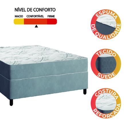 Imagem de Cama Box Casal Colchão Espuma Egito 138x188x57cm Cinza / Branco Portobel - Suporta até 100kg por Pessoa