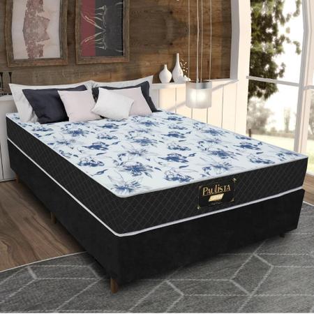 Imagem de Cama Box Casal Colchão Espuma Paulista Gazin 138x188cm Preto/Branco -  Suporta até 80kg por pessoa