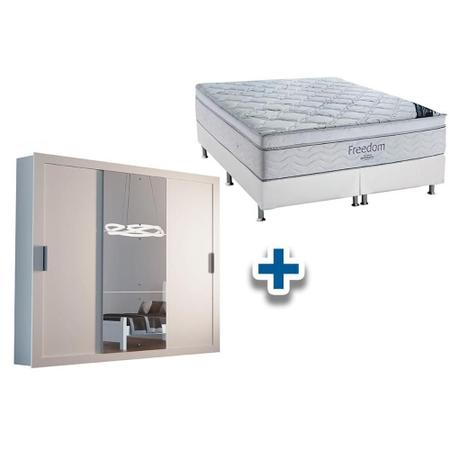 Imagem de Cama Box Casal + Colchão Freedom Ortobom + Guarda Roupa Veneza Luxo Branco