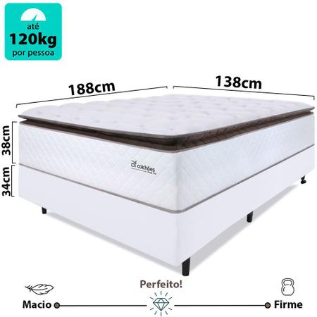 Imagem de Cama Box Casal Colchão Molas Ensacadas com Pillow Top Extra Conforto 138x188x72cm - Premium Sleep - BF Colchões