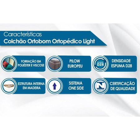 Imagem de Cama Box Casal: Colchão Ortopédico Ortobom Light OrtoPillow + Base CRC Suede Black(138x188)