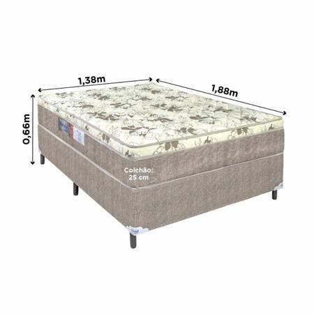 Imagem de Cama Box Casal Com Colchão De Espuma D33 Ortopédico Extra Firme 138x188x53cm Floral Bege