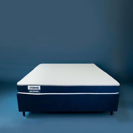 Cama Box Casal com Colchão Guldi Duplo Plus D28 Branca e Azul Imagem de Cama Box Casal com Colchão Guldi Duplo Plus D28 Branca e Azul