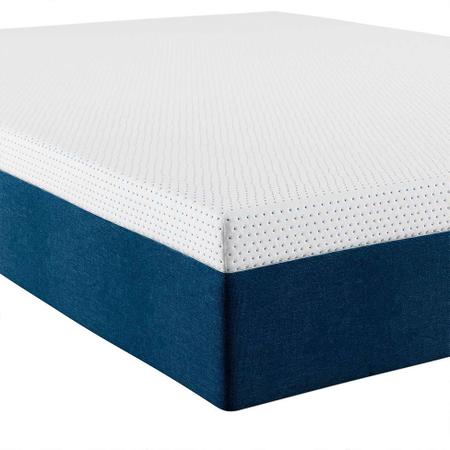 Imagem de Cama Box Casal com Colchão Mola Ensacada Guldi Firme e 2 Travesseiros Guldi Nasa Viscoelástico Azul e Branca