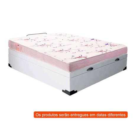 Imagem de Cama Box Casal Premium com Baú Corino Branco e Colchão Casal Physical Espuma D20 Branco.