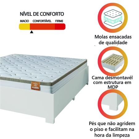 Imagem de Cama Box Casal Queen Desmontável Com Colchão Molas Ensacadas Real 158x198x58cm Bege / Branco Inducol - Suporta até 130Kg Por Pessoa