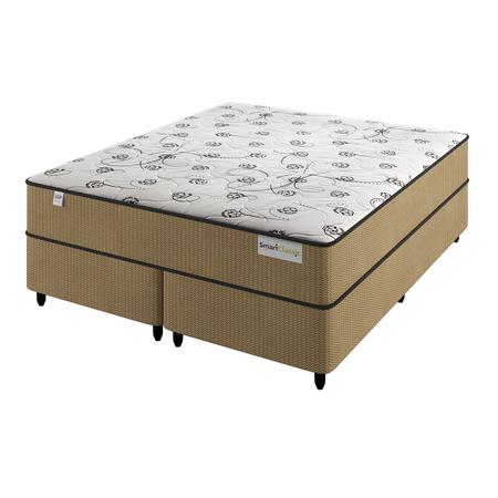 Imagem de Cama Box Casal Queen Size c/ Colchão Smart Classic D26 de Molas Ensacadas 158x198 Bege/Branco - Plumatex