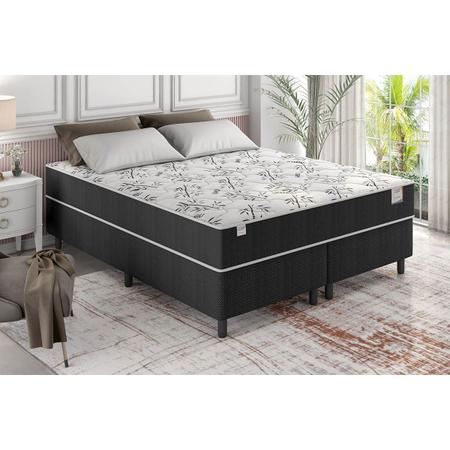 Imagem de Cama Box Casal Queen Size c/ Colchão Smart Classic D26 de Molas Ensacadas 158x198 Preto/Branco - Plumatex