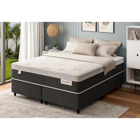 Imagem de Cama Box Casal Queen Size c/ Colchão Smart Flex D26 de Molas Ensacadas 158x198 Preto/Branco - Plumatex