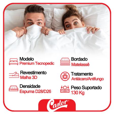 Imagem de Cama Box Casal Sintético + Colchão Castor Molas Premium Tecnopedic 138x188x71