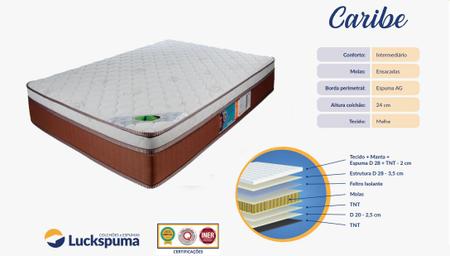 Imagem de Cama Box Casal Tecido Caribe + Colchão Molas Ensacadas Pillow Euro Caribe Luckspuma Colchões Marrom/Creme