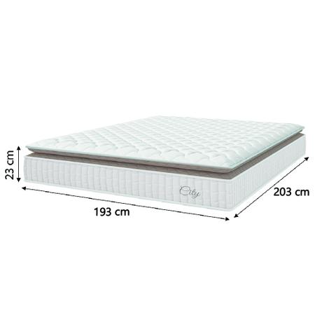 Imagem de Cama Box Colchão Baú Casal King Molas Ensacadas City Pillow Top 193x203x64cm Linho Branco / Bege Hellen - Suporta até 110kg por Pessoa