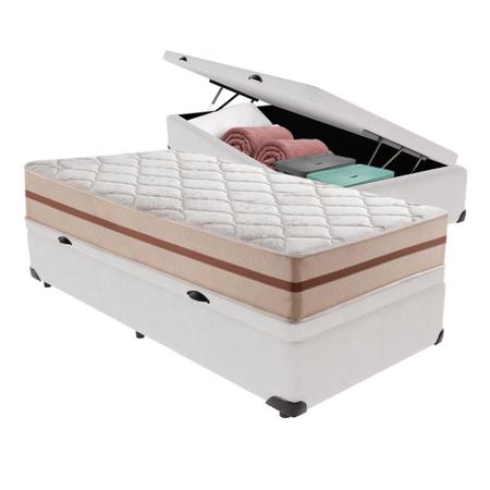 Imagem de Cama Box com Baú Branco e Colchão Solteiro Classic Anjos