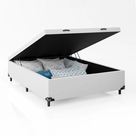 Imagem de Cama Box Com Baú Casal Branco + Colchão Casal Luckspuma Colchões Molas Ensacadas Maxi Life 138x188x28