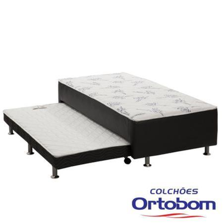 Imagem de Cama Box Conjugada Solteiro Cori Vaz Com Auxiliar - Preto - Ortobom