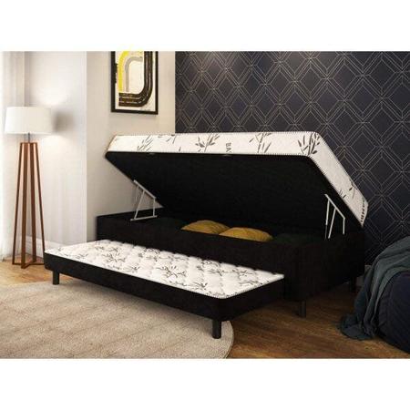 Imagem de Cama Box Conjugado Solteiro com Baú e Cama Auxiliar Suede Espresso Móveis