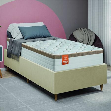 Imagem de Cama Box Desmontável Solteiro Com Colchão Molas Ensacadas Real 88x188x66cm Branco / Bege Inducol