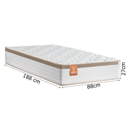 Imagem de Cama Box Desmontável Solteiro Com Colchão Molas Ensacadas Real 88x188x66cm Branco / Bege Inducol