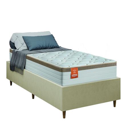 Imagem de Cama Box Desmontável Solteiro Com Colchão Molas Ensacadas Real 88x188x66cm Branco / Bege Inducol