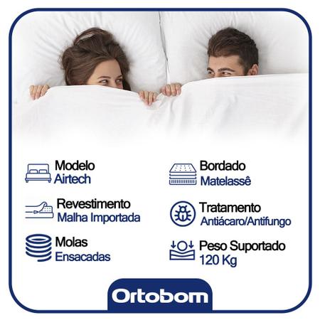 Imagem de Cama Box King Bipartido Suede + Colchão Ortobom Airtech Molas Ensacadas 65x193x203 Bege