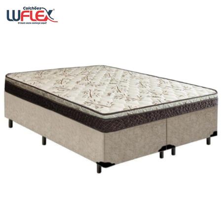 Cama Box Queen Bipartido Suede + Colchão Elegance Ortopédico Espuma D33 Extra Firme 158x198x63 Bege - LUFLEX Imagem de Cama Box Queen Bipartido Suede + Colchão Elegance Ortopédico Espuma D33 Extra Firme 158x198x63 Bege