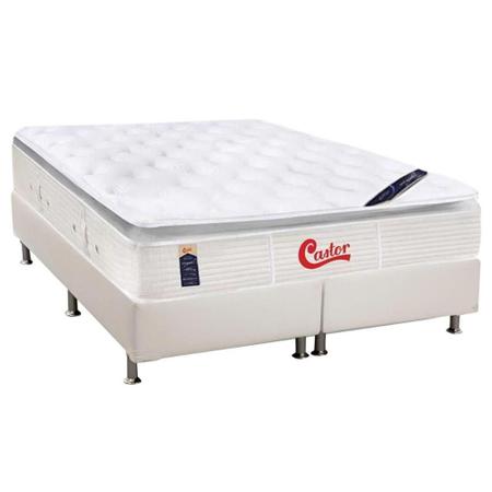 Imagem de Cama Box Queen: Colchão Molas Castor Pocket Gold Star Vitagel SLX + Base CRC Courano Branco(158x198)