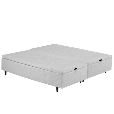 Imagem de Cama Box QUEEN SIZE Bipartido Molas Universal Bau Frontal Branco - 158x198