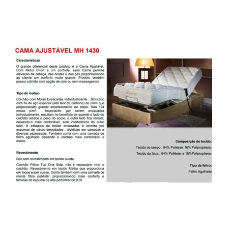 Imagem de Cama Box Reclinável Casal: Colchão c/Massagem Herval   MH 1430 + Box Regulável(202x203x52)