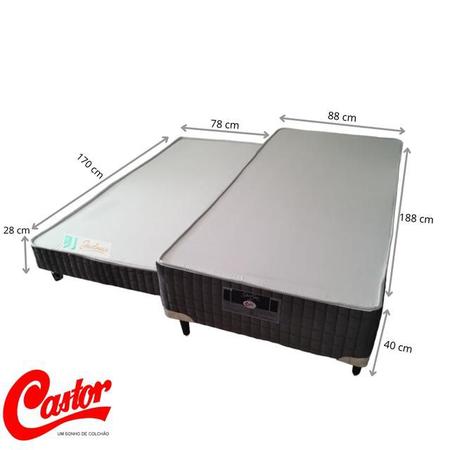 Imagem de Cama Box  Solteiro Castor c/ auxiliar Espuma Silver Star Cinza + Colchão Molas Premium Tecnopedic  88x188x70 - Original - Ideal para espaços pequenos