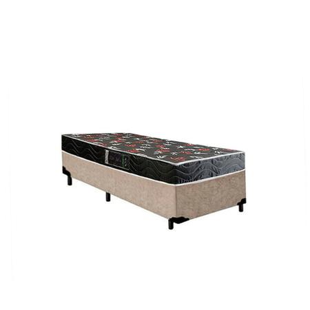 Imagem de Cama Box Solteiro Colchão Espuma D33 Oriental Preto Ducci + Box Suede Bege (57x78x188)