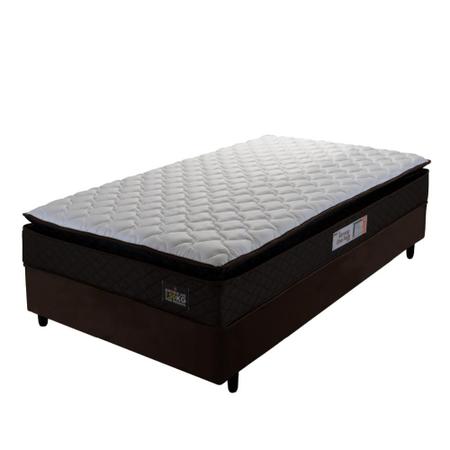 Imagem de Cama Box Solteiro Colchão Espuma D45 Pillow Top Strong 88x188x62cm Marrom/Branco Hellen