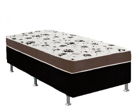 Imagem de Cama Box Solteiro Suede Preto + Colchão Solteiro Suede Marrom Orto Molas Ensacada 88x188x55