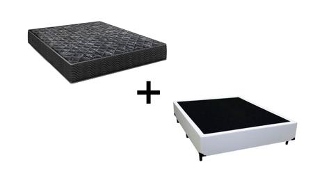 Imagem de Cama Box Viúva 128 Tecido Sintético Branco com Colchão Lisboa Espuma D28 Preto