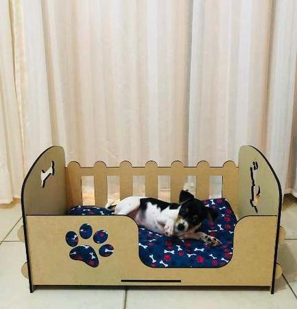 Imagem de Cama caminha Berço para  Pet Cachorro,gato Mdf +colchão Azul