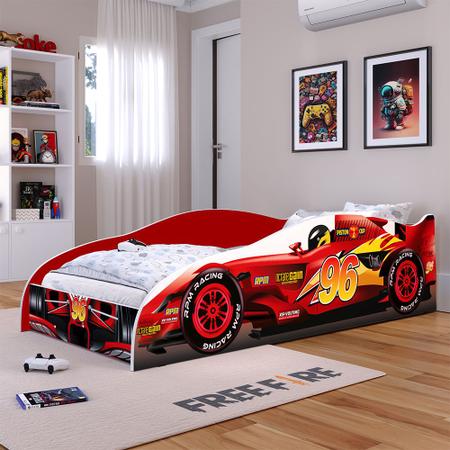 Imagem de Cama Carro Solteiro Piloto F96 Montessoriana MDF Estrado Reforçado Decoração Quarto Infantil Menino Criança - Vermelho - RPM