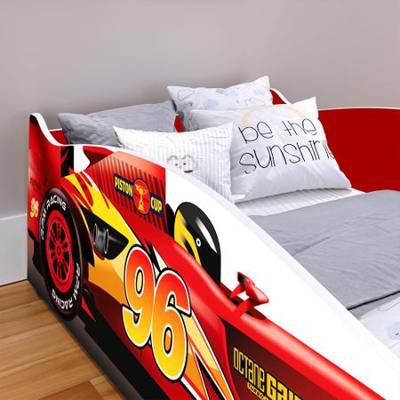 Imagem de Cama Carro Solteiro Piloto F96 Montessoriana MDF Estrado Reforçado Decoração Quarto Infantil Menino Criança - Vermelho - RPM