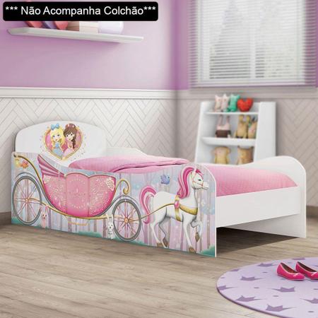 Imagem de Cama Carruagem Infantil Princesas na Floresta M08 Branco Acetinado - Mpozenato