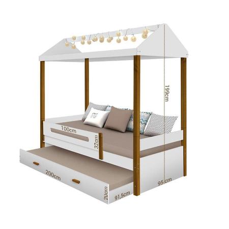 Cama Casa Sara Branco/Mel com Cordão de Luzes LED e Cama Auxiliar - Divaloto Imagem de Cama Casa Sara Branco/Mel com Cordão de Luzes LED e Cama Auxiliar