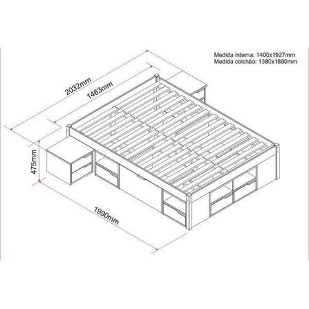 Imagem de Cama Casal Multifuncional Madeira Maciça 6 Gavetas Charme Inter Link