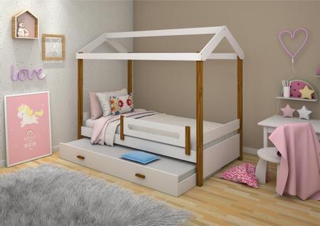 Imagem de Cama com Auxiliar Montessori Cabana Solteiro Branco e Mel