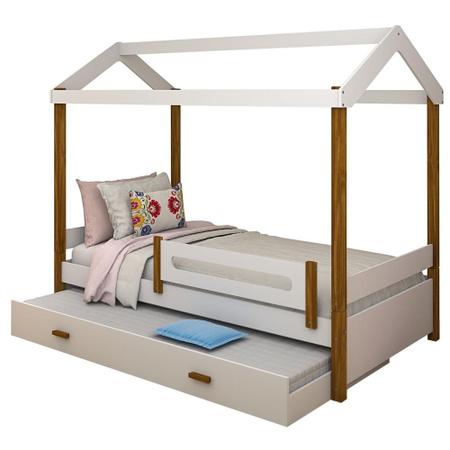 Imagem de Cama com Auxiliar Montessori Cabana Solteiro Branco e Mel