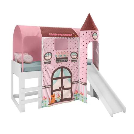 Imagem de Cama com Escorregador Joy com Dossel Barraca Doce Casinha e 1 Torre Pura Magia