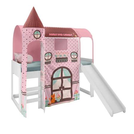 Imagem de Cama com Escorregador Joy com Dossel Doce Casinha 1 Torre e Luz de LED Pura Magia